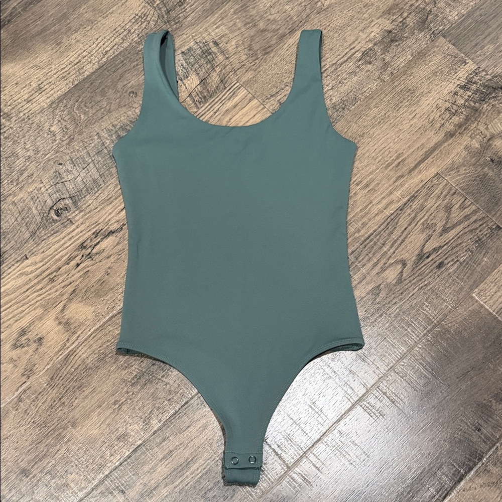 Express Body Contour Scoop Neck Bodysuit in Sage Green